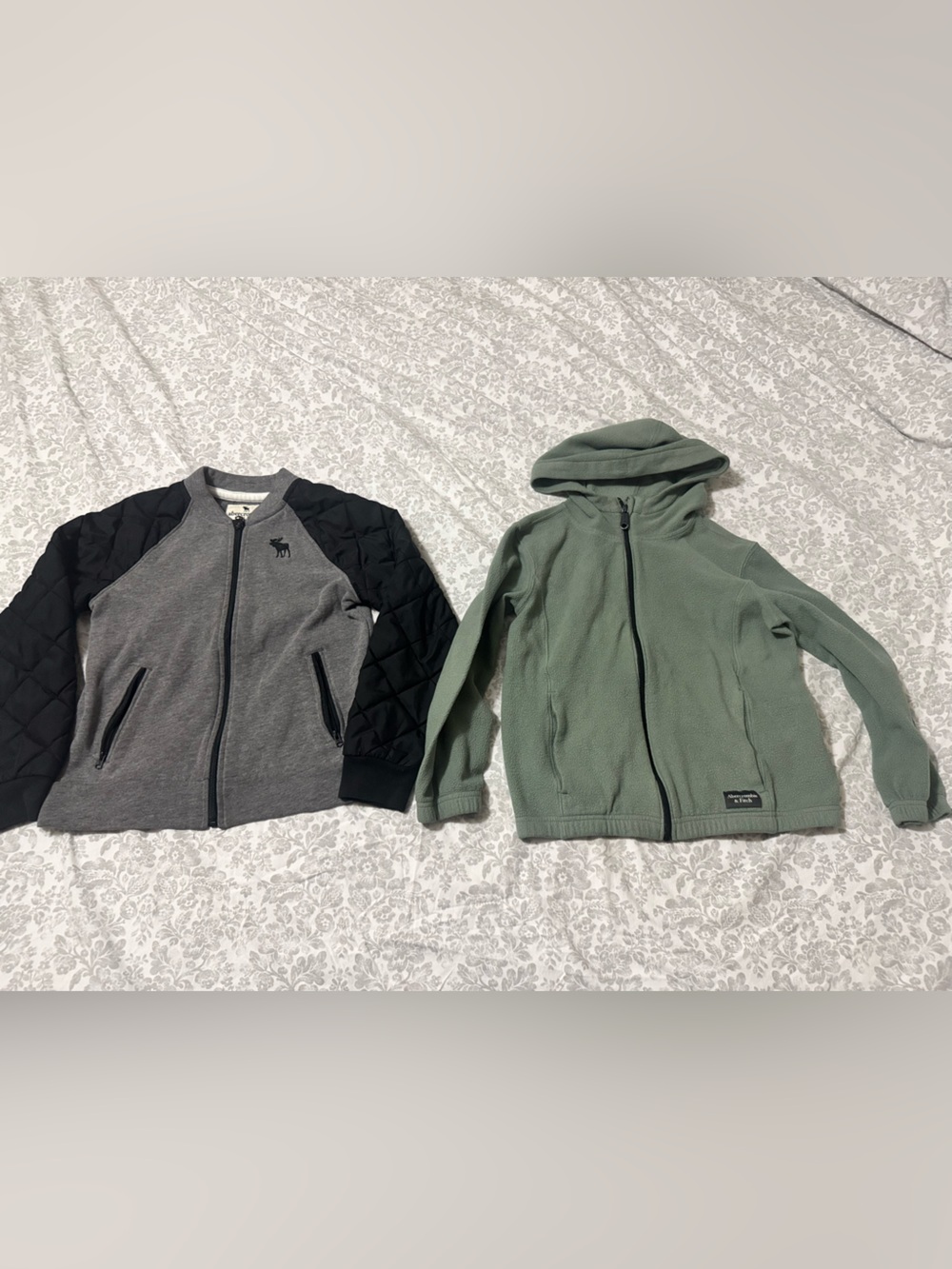 abercrombie kids Gray & Black Quilted Sleeve Bomber and Sage Hooded sweater